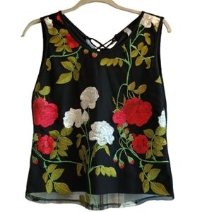 Cheeky USA Women's Camisole Sz M -‎ Floral Embroidered Corset-Style Lace-Up Back
